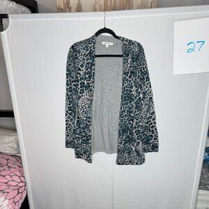 Travel Smith Blue Leopard Print Open-Front Cardigan